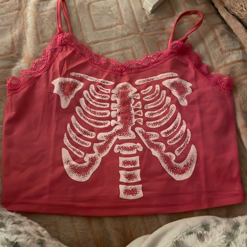 Y2K Pink Skeleton Crop Top